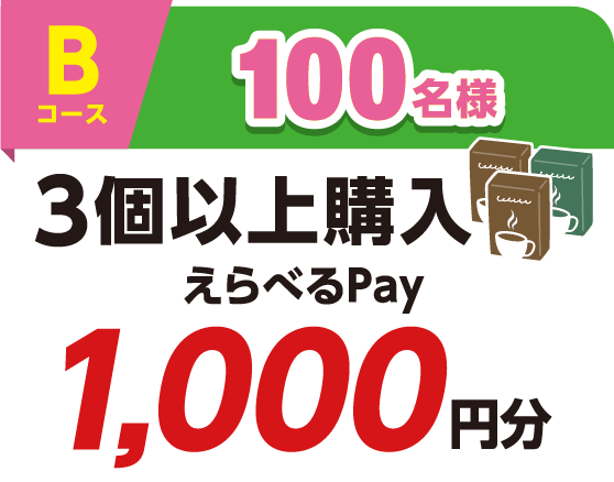 Bコース 100名様 3個以上購入 えらべるPay1,000円分